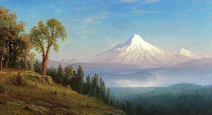 圣海伦斯山，哥伦比亚河，俄勒冈州`Mount St. Helens, Columbia River, Oregon by Albert Bierstadt