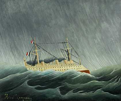 风暴中的船`Ship in a Storm by Henri Rousseau
