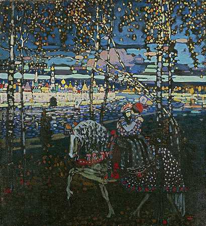 骑马夫妇`Riding Couple (1906 ~ 1907) by Wassily Kandinsky