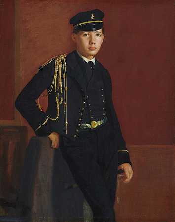 穿着军校学员制服的阿基尔·德加斯`Achille De Gas in the Uniform of a Cadet (1856~1857) by Edgar Degas