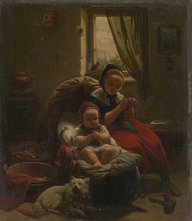 德威格的那种`Kind in de wieg (1857) by Eduard Geselschap