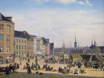 Højbro Plads，哥本哈根的一个市场`Højbro Plads, a Market Place in Copenhagen (1844) by Sally Henriques