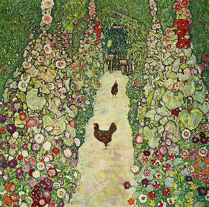 1916年《养鸡园》`Garden with Chickens, 1916 by Gustav Klimt
