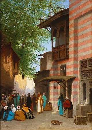 北非的街景`A street scene, North Africa by Charles Théodore Frère