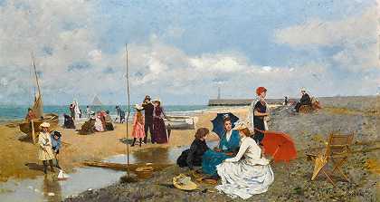 Tarde en la Playa（海滩上的一个下午）`Tarde en la Playa (An Afternoon on the Beach) (1890) by Francesc Miralles i Galaup