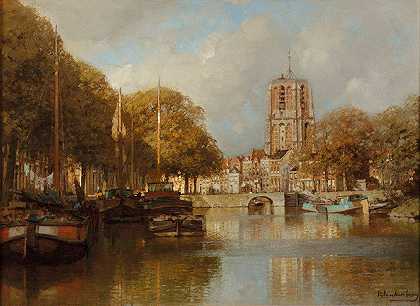 奥登霍夫庄园的列沃登景观`A View Of Leeuwarden With The Oldenhove by Johannes Christiaan Karel Klinkenberg