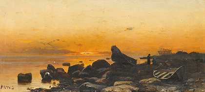 日落`Sunset (1884) by Julius Sergius Klever