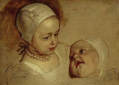 伊丽莎白公主和安妮公主`Princess Elizabeth and Princess Anne by Anthony van Dyck