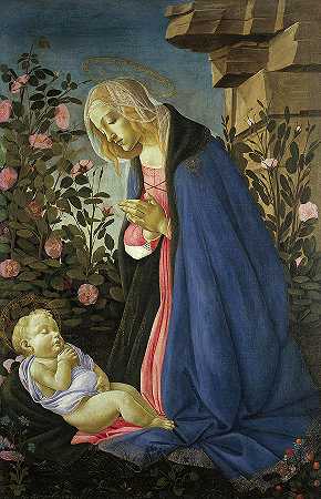圣母崇拜沉睡的基督孩子`The Virgin Adoring the Sleeping Christ Child by Sandro Botticelli