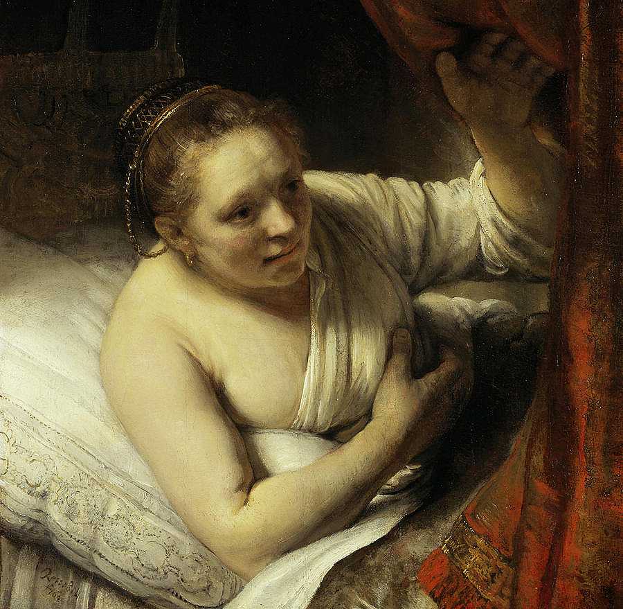 躺在床上的女人`A Woman in Bed by Rembrandt van Rijn