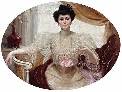 路易莎·马丁内斯·德特耶达肖像`Portrait of Luisa Martinez De Tejeda (1907) by Joaquín Sorolla