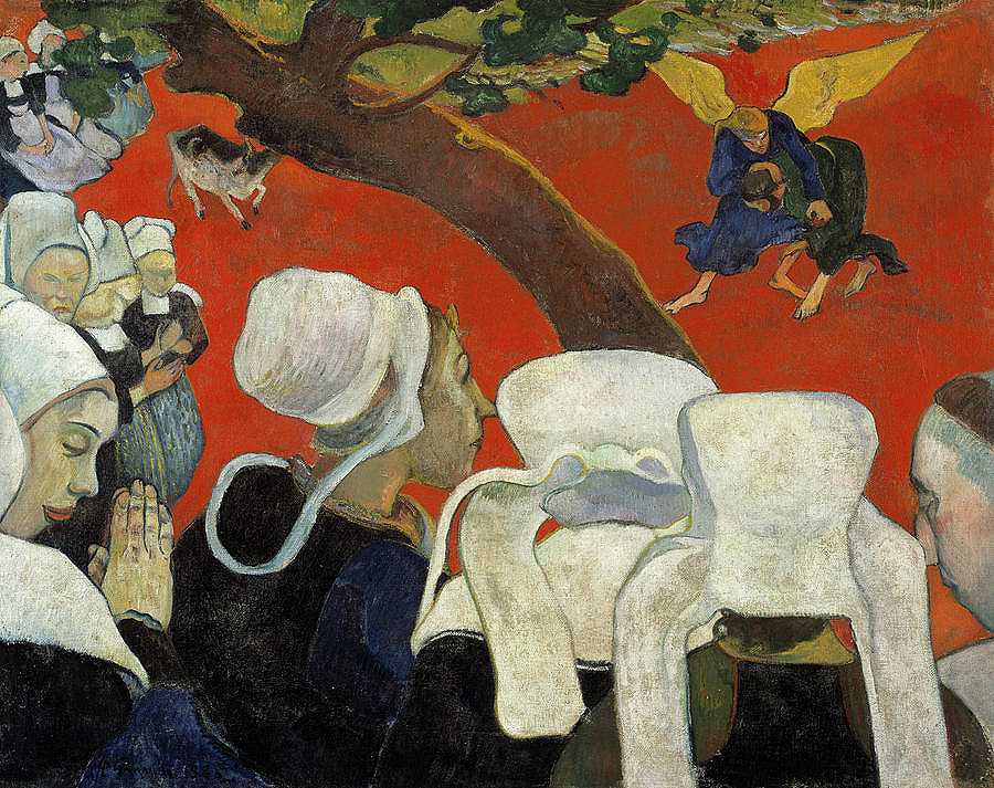 布道的景象，雅各布与天使摔跤`Vision of the Sermon, Jacob Wrestling with the Angel by Paul Gauguin