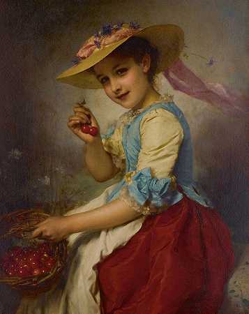 樱桃女孩`The Cherry Girl by Etienne Adolphe Piot