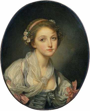 戴着纱巾的女孩`Girl with a Gauze Scarf (c.1770) by Jean-Baptiste Greuze