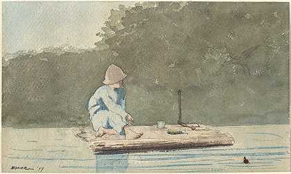 木筏上的男孩`Boy on a Raft (1879) by Winslow Homer