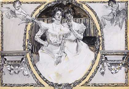 两个女人和丘比特`Two Women and Cupid by Albert Beck Wenzell