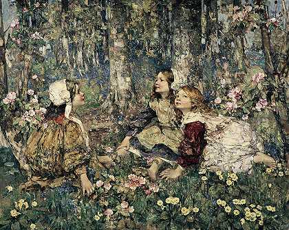 森林音乐，1906年`The Music of the Woods, 1906 by Edward Atkinson Hornel
