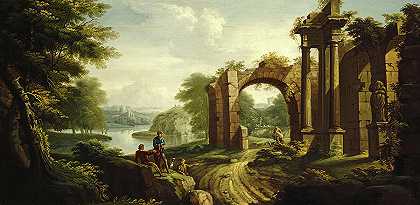古典景观与建筑，1736年`Classical Landscape with Architecture, 1736 by James Norie senior