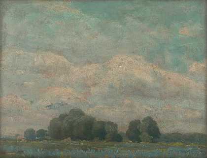 树木茂密的草地`Meadow with bushy trees (1910–1915) by Ľudovít Čordák