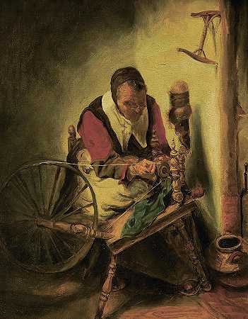 老妇人纺纱`Old Woman Spinning by After Nicolaes Maes