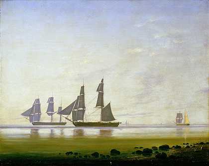 海上平静的早晨`A Calm Morning At Sea (1840) by Anton Melbye