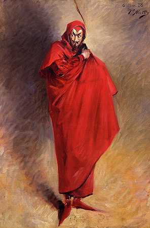 1888年，一个身份不明的男子的肖像，名叫墨菲斯托菲勒`Portrait of an Unidentified Man as Mephistopheles,1888 by Paul Mathey