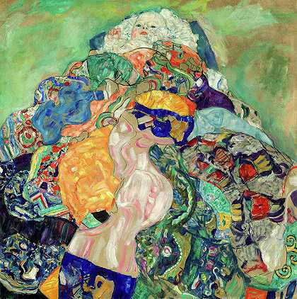 婴儿摇篮，1917-1918年`Baby – Cradle, 1917-1918 by Gustav Klimt