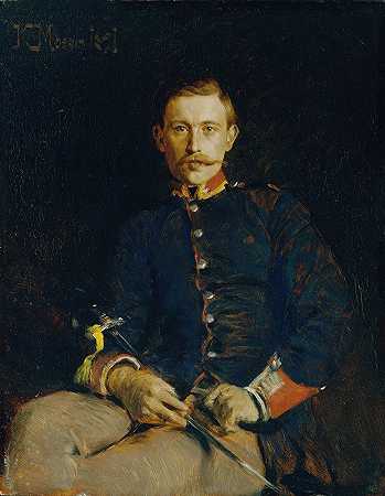 弗兰兹穿着制服`Franz Dangl in Uniform (1891) by Koloman Moser