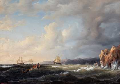 在库拉贝格迎风拍打树皮`Bark Beating to Windward at Kullaberg (1849) by Marcus Larson