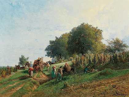 收获`The harvest (1857) by Alexandre René Veron