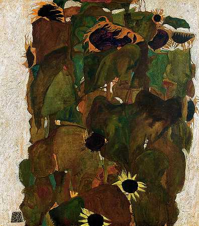 向日葵`Sunflowers – Sonnenblumen by Egon Schiele
