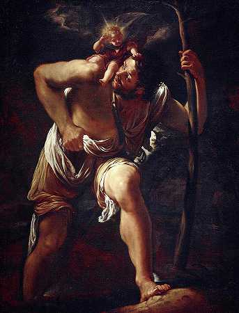 圣克里斯托弗抱着婴儿基督`Saint Christopher Carrying the Infant Christ by Orazio Borgianni