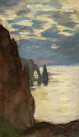 埃特雷塔，针状岩和阿瓦尔港，安蒂弗帽，埃特雷塔悬崖，1885年`Etretat, the Needle Rock and Porte d\’Aval, the Cap d\’Antifer, Cliffs at Etretat, 1885 by Claude Monet