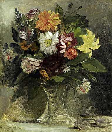 一瓶花，1833年`A Vase of Flowers, 1833 by Eugene Delacroix