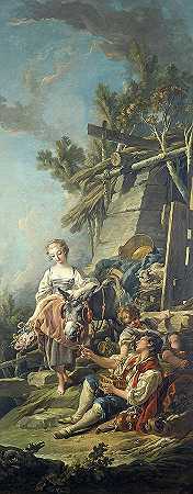 一个田园场景，献给乡村妇女的祭品，1761年`A Pastoral Scene, L\’Offrande a la Villageoise, 1761 by Francois Boucher