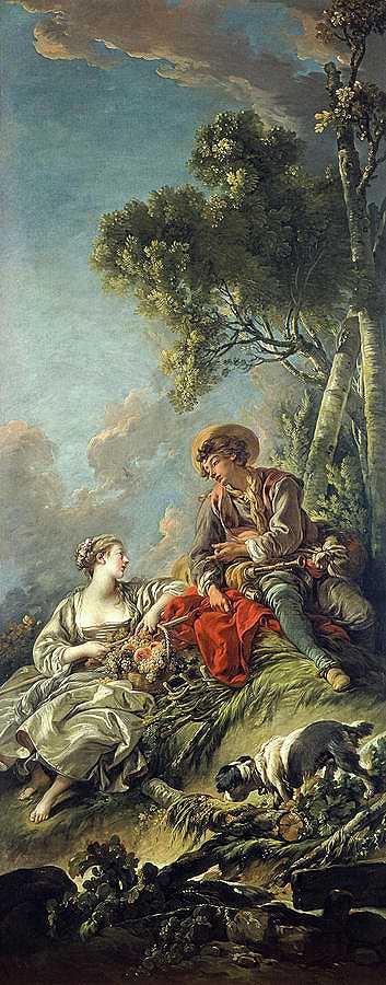 田园风光，L\’Aimable田园，1762年`A Pastoral Scene, L\’Aimable Pastorale, 1762 by Francois Boucher
