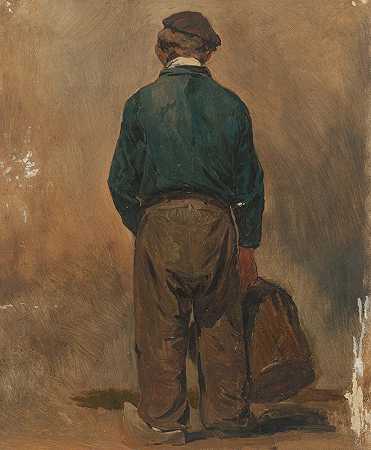 渔夫拿着篮子，从后面看`Visser met een mand, van achteren gezien (c. 1800 ~ c. 1900) by Jan Weissenbruch