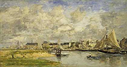 特鲁维尔港，1873年`Trouville Harbour, 1873 by Eugene Louis Boudin