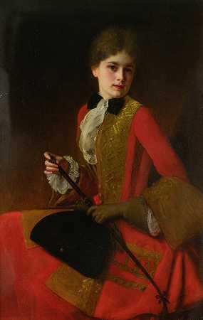 有骑马习惯的女孩`Girl In A Riding Habit by Gustave Jean Jacquet
