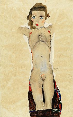 伸开双臂的裸体女孩，1911年`Nude Girl with Arms Outstretched, 1911 by Egon Schiele