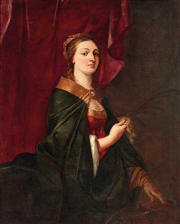 戴手套的女士肖像`Portrait Of A Lady With A Glove by Giulio Carpioni