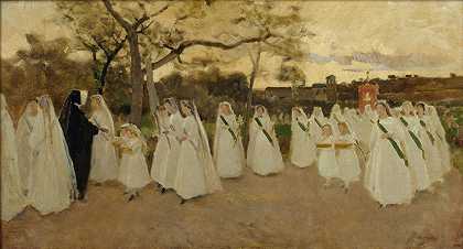 女学生游行`Procession of Schoolgirls (circa 1890) by Joaquim Vayreda