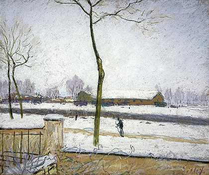 雪效应，1885年`Snow Effect, 1885 by Alfred Sisley
