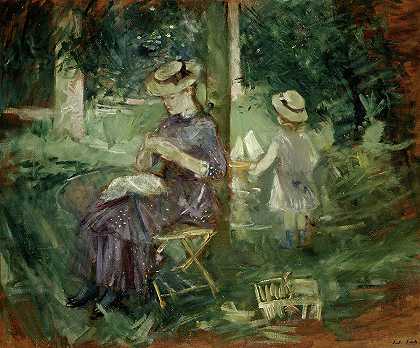 1884年，一个花园里的女人和孩子`A Woman and Child in a Garden, 1884 by Berthe Morisot