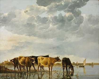 河里的奶牛`Cows in a River by Aelbert Cuyp