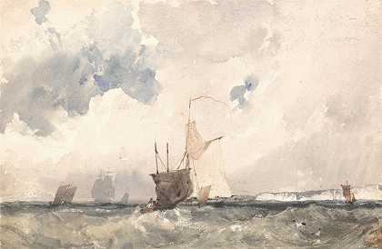 波涛汹涌的大海中的船只`Vessels in a Choppy Sea by Richard Parkes Bonington