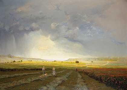 阵雨`The Rain Shower (ca. 1868) by ANTOINE CHINTREUIL