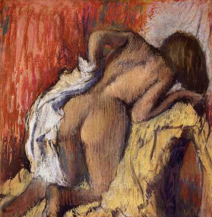 女人晒自己，1895年`Woman Drying Herself, 1895 by Edgar Degas