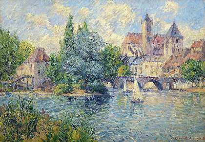 河边的风景`Landscape by the river by Gustave Loiseau