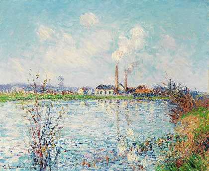 瓦兹河岸上的工厂`Factory on the banks of the Oise by Gustave Loiseau